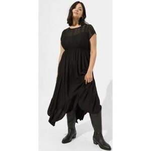 TORRID Midi Rayon Slub Lace Trim Dress in Deep Black Size 4X Goth Whimsigoth
